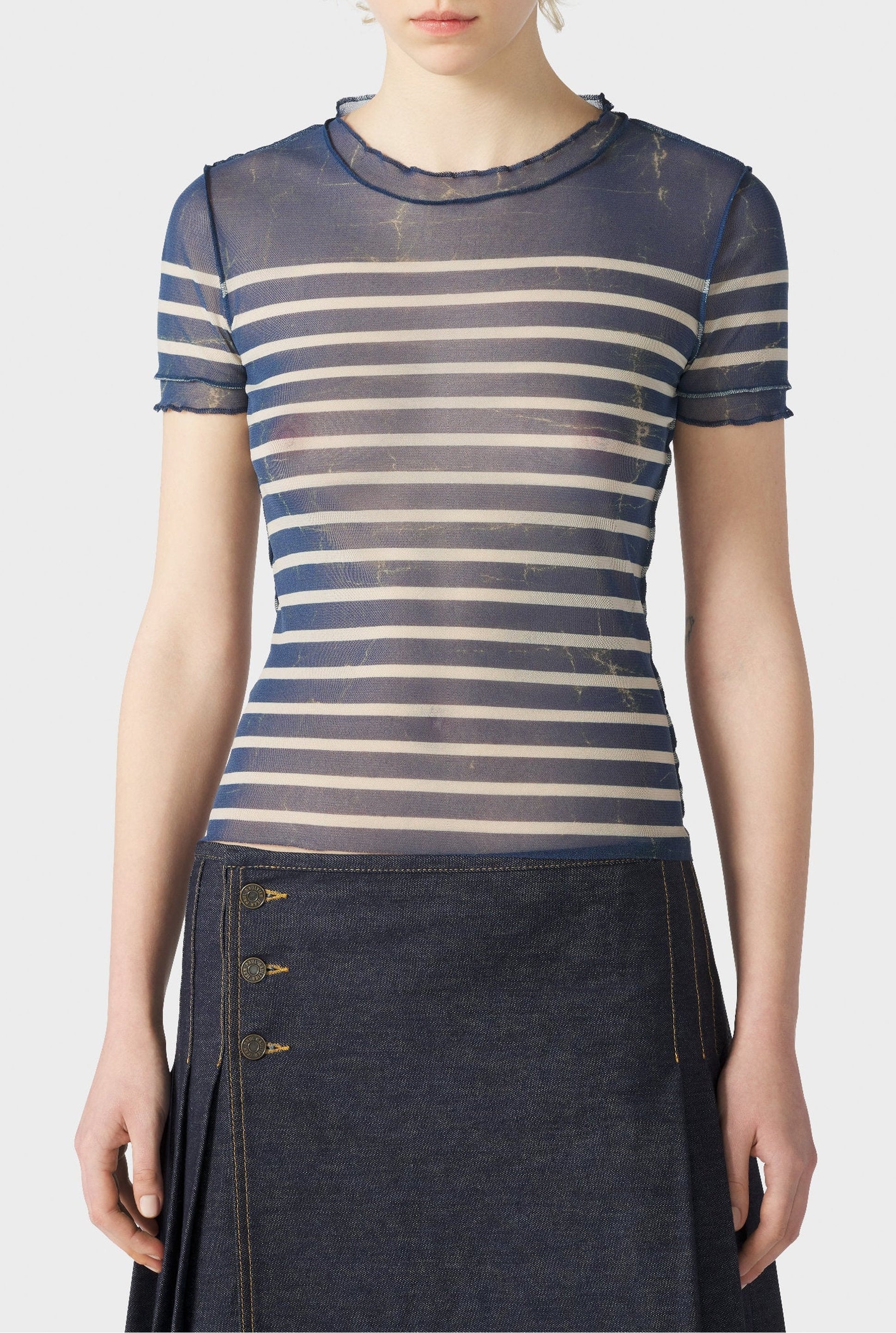 T-shirt unisexe marinière en tulle - Écru & Blue