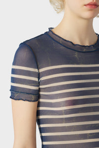 T-shirt unisexe marinière en tulle - Écru & Blue