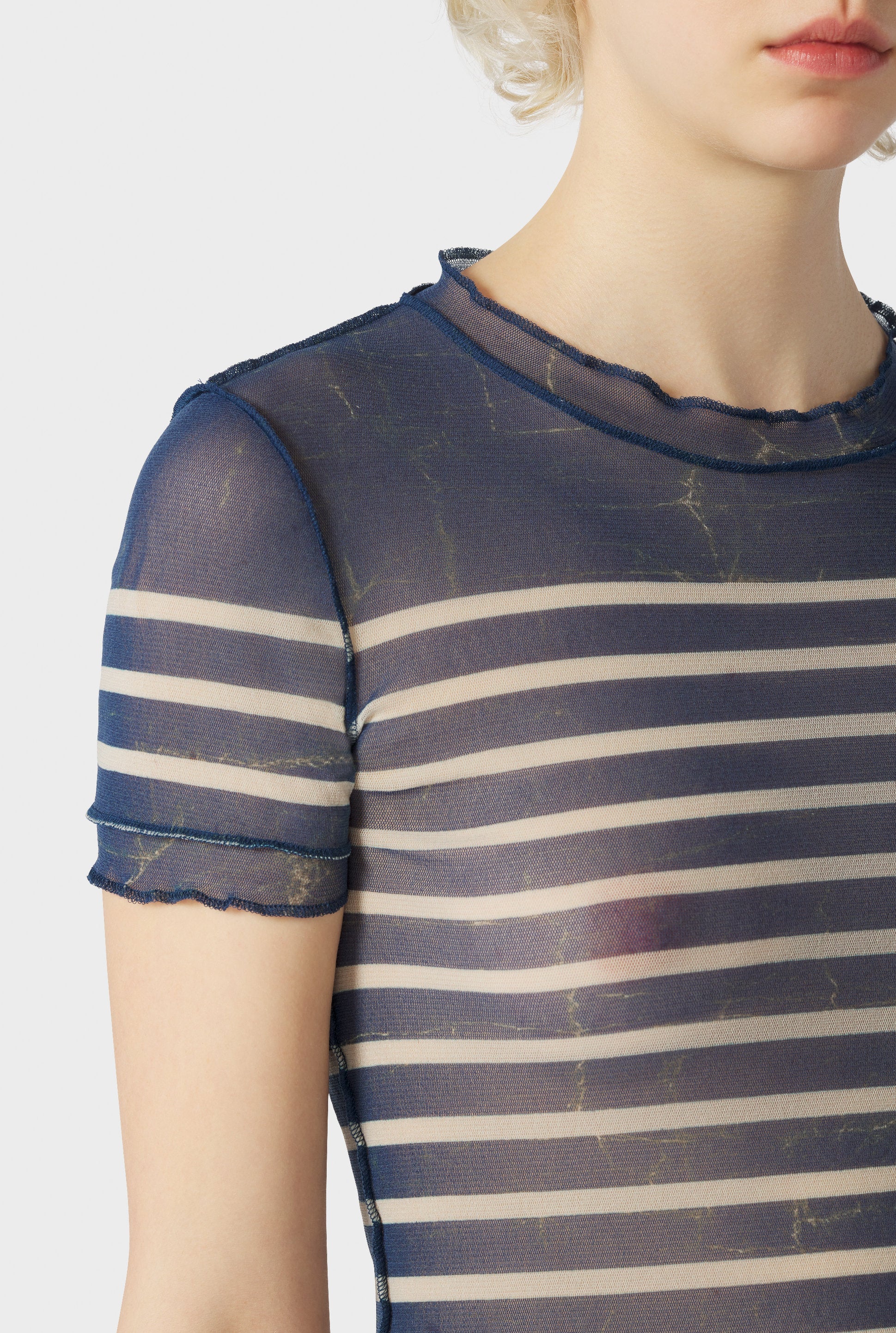 T-shirt unisexe marinière en tulle - Écru & Blue