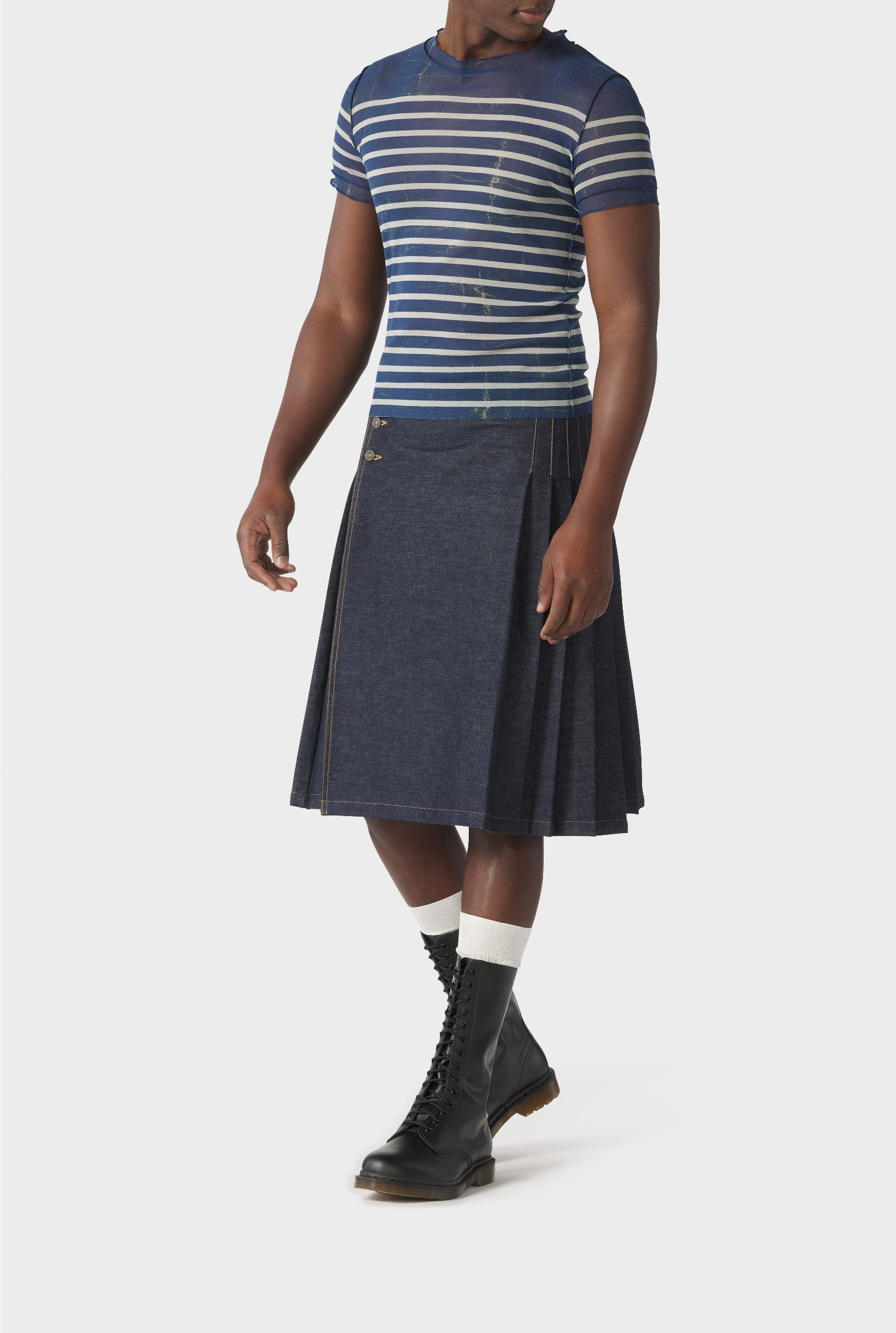 T-shirt unisexe marinière en tulle - Écru & Blue