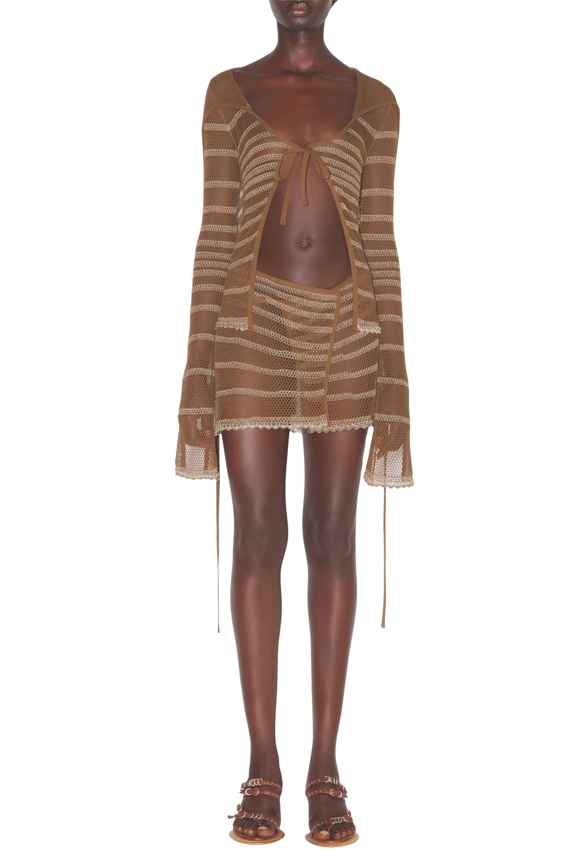 Jupe courte JPG x Knwls à rayures - Brown & Ecru