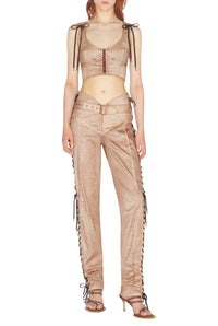 Pantalon JPG x Knwls en denim - Brown & Écru
