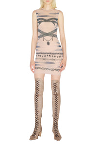 Robe courte JPG x Knwls imprimée en tulle - Nude & Grey & Black