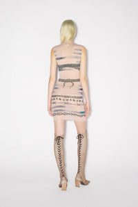 Robe courte JPG x Knwls imprimée en tulle - Nude & Grey & Black