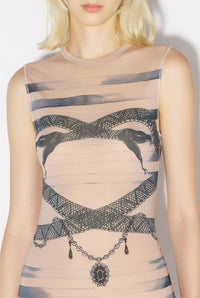 Robe courte JPG x Knwls imprimée en tulle - Nude & Grey & Black