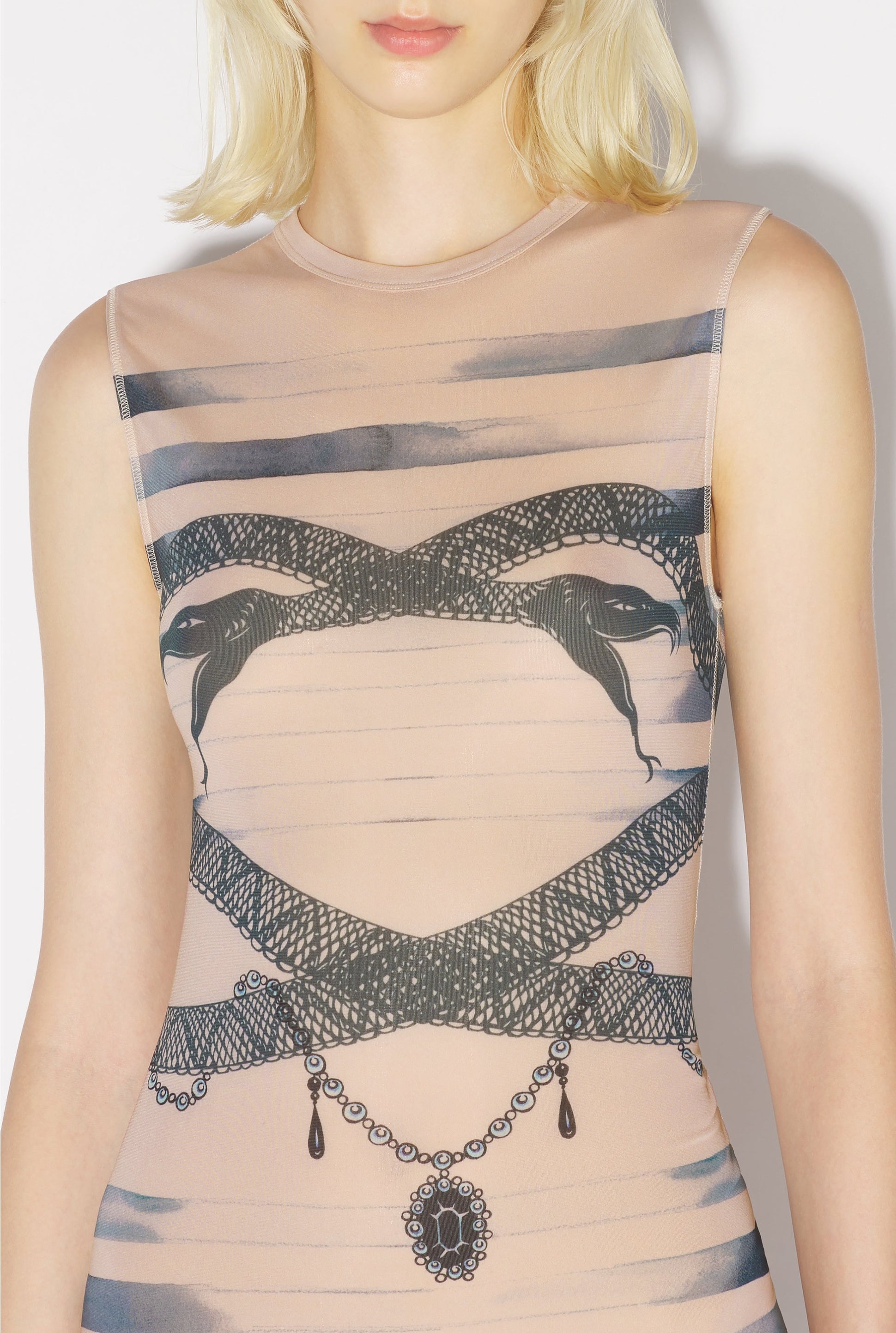 Robe courte JPG x Knwls imprimée en tulle - Nude & Grey & Black