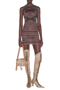 Robe courte JPG x Knwls imprimée en tulle - Ebene & Grey & Black