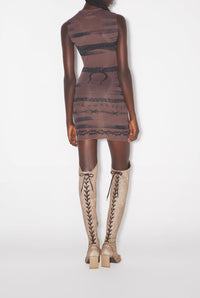 Robe courte JPG x Knwls imprimée en tulle - Ebene & Grey & Black