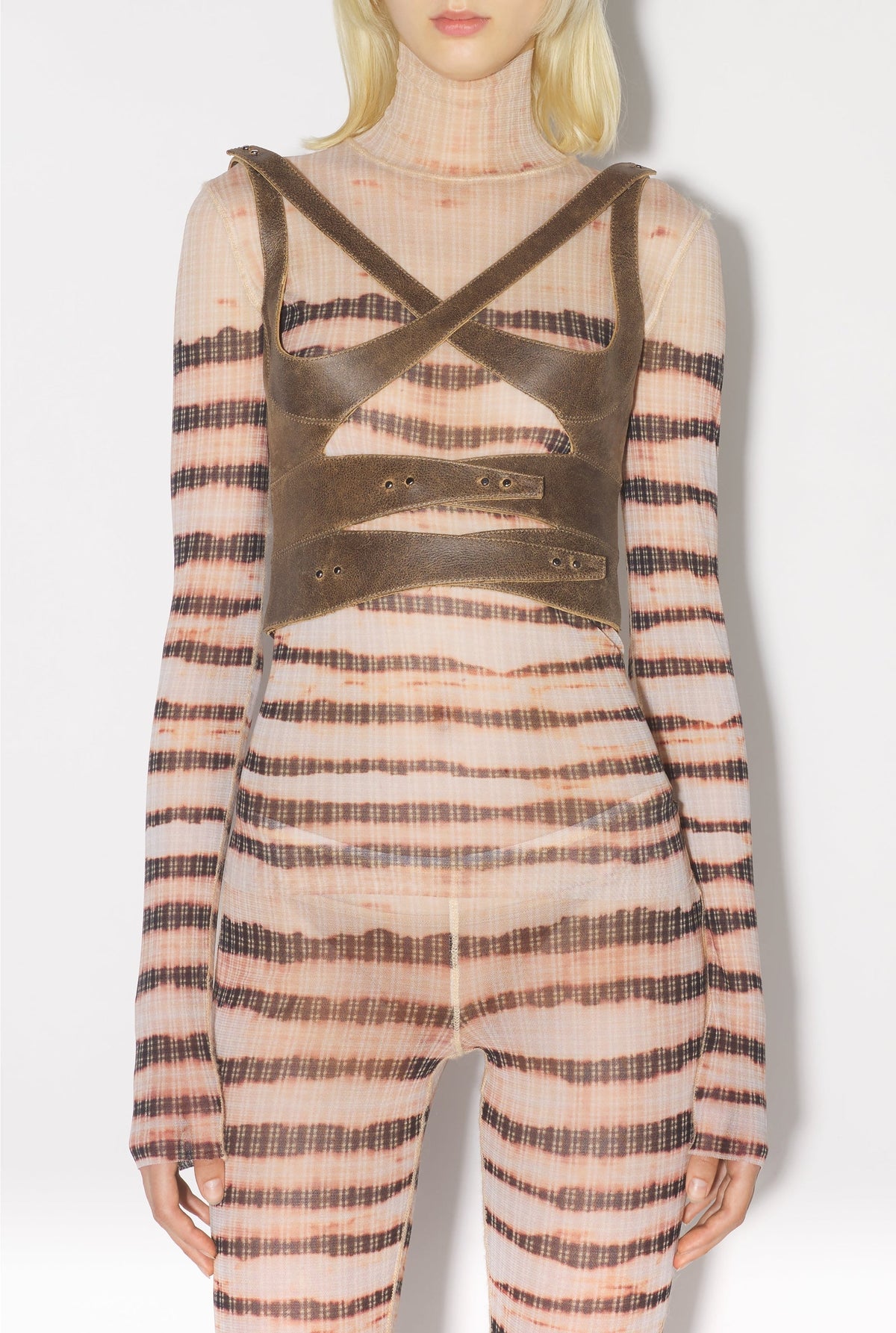 Corset JPG x Knwls à bretelles en cuir - Brown