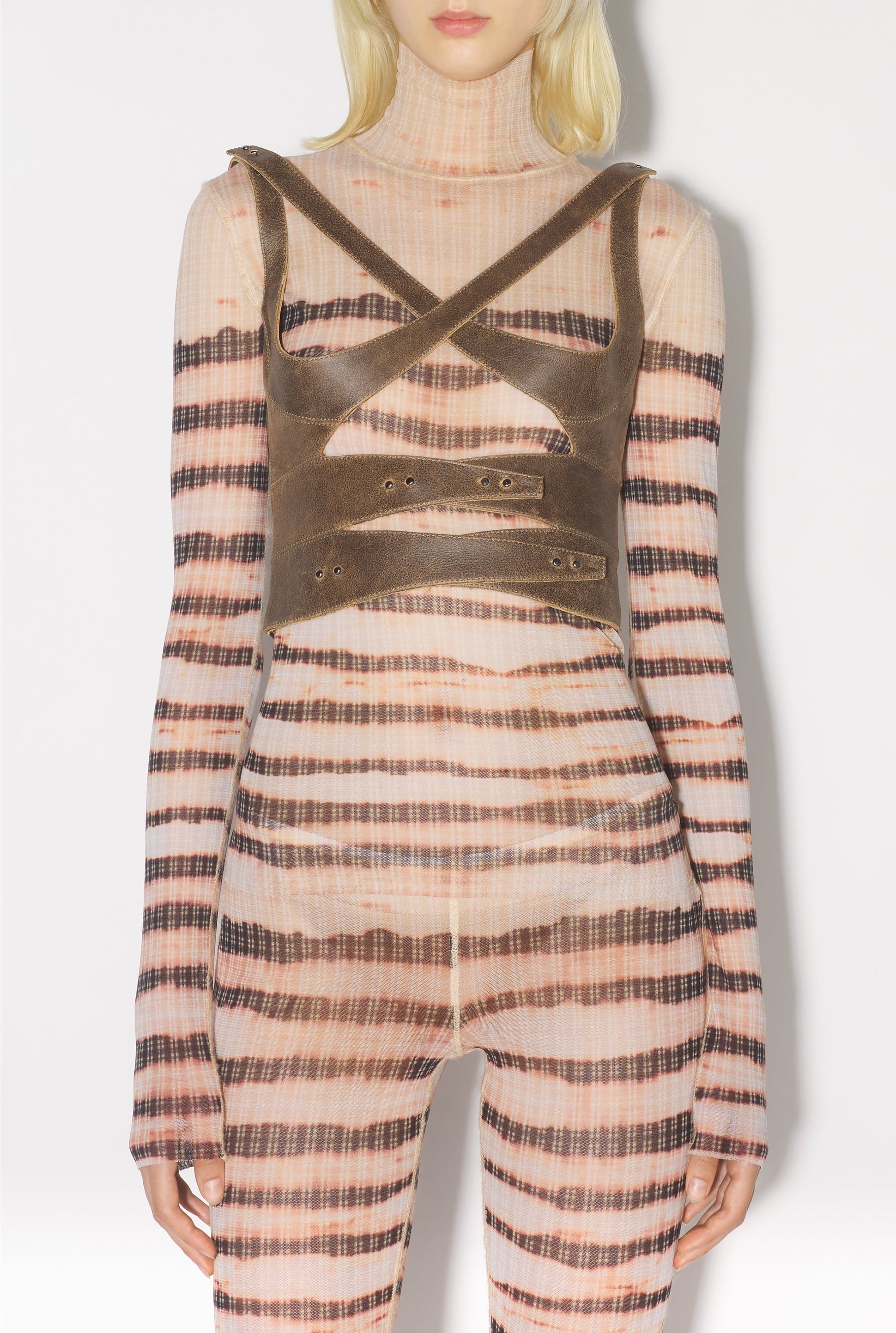Corset JPG x Knwls à bretelles en cuir - Brown