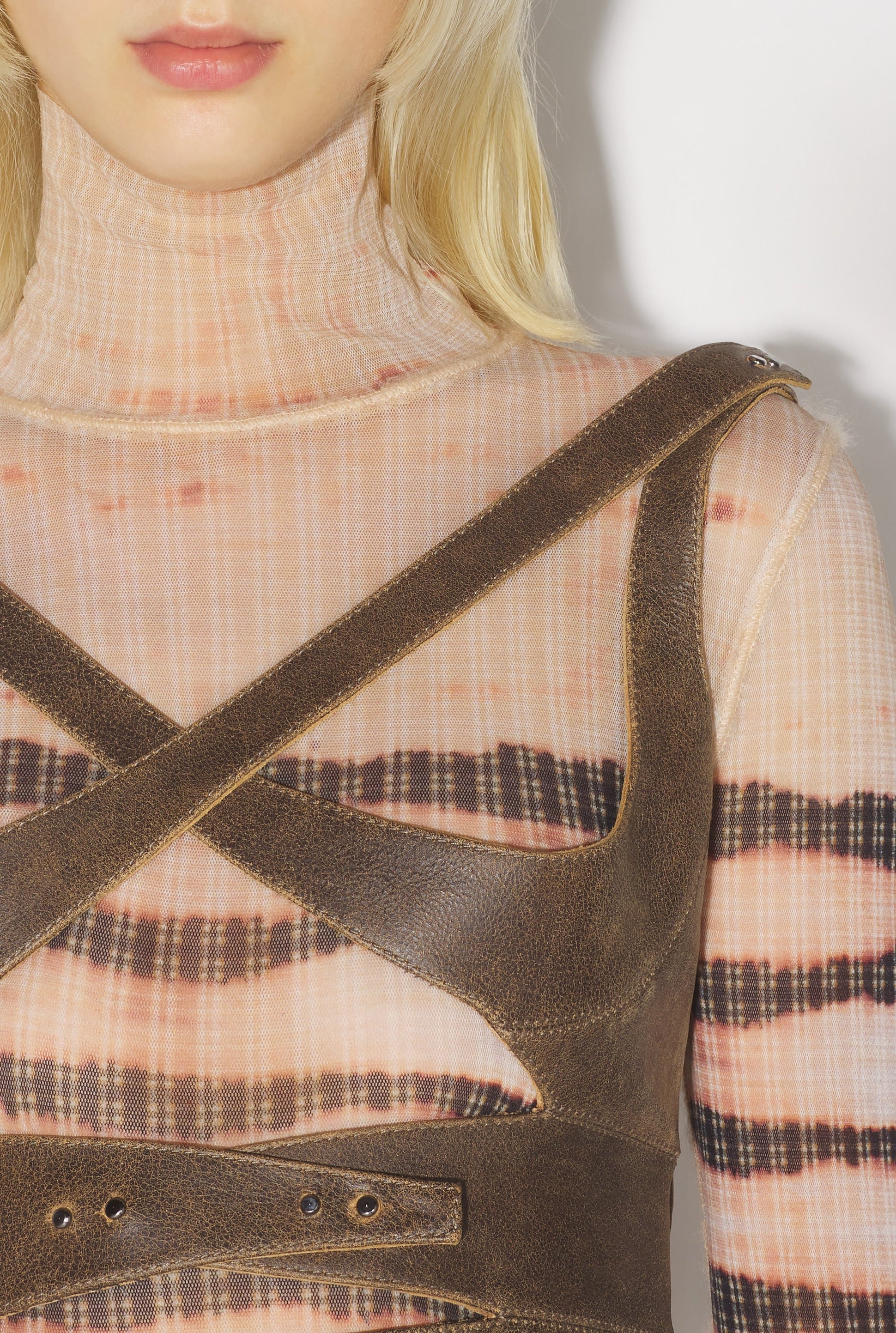 Corset JPG x Knwls à bretelles en cuir - Brown
