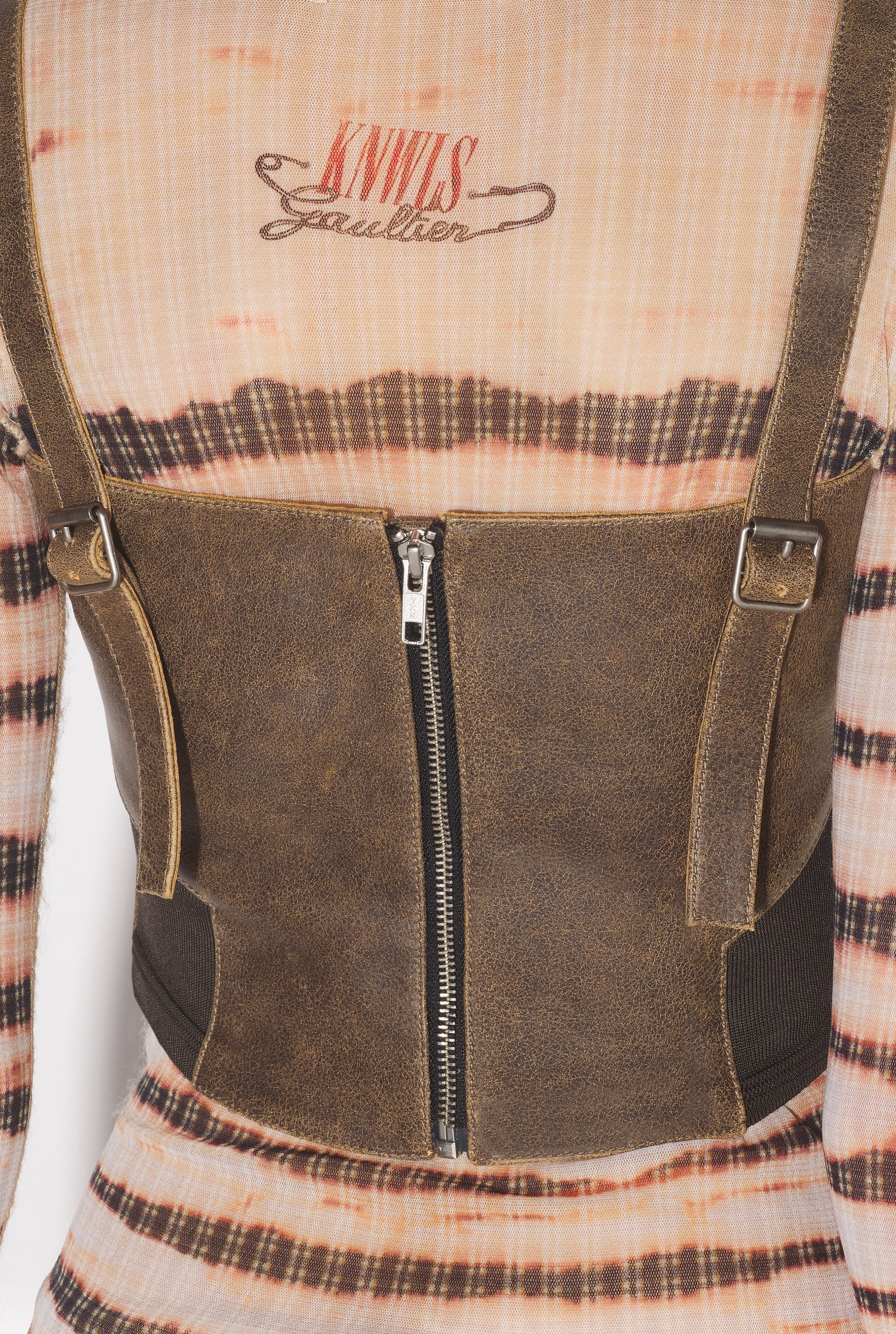 Corset JPG x Knwls à bretelles en cuir - Brown