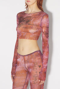 Top court JPG x Knwls imprimé en tulle - Brown & Lila