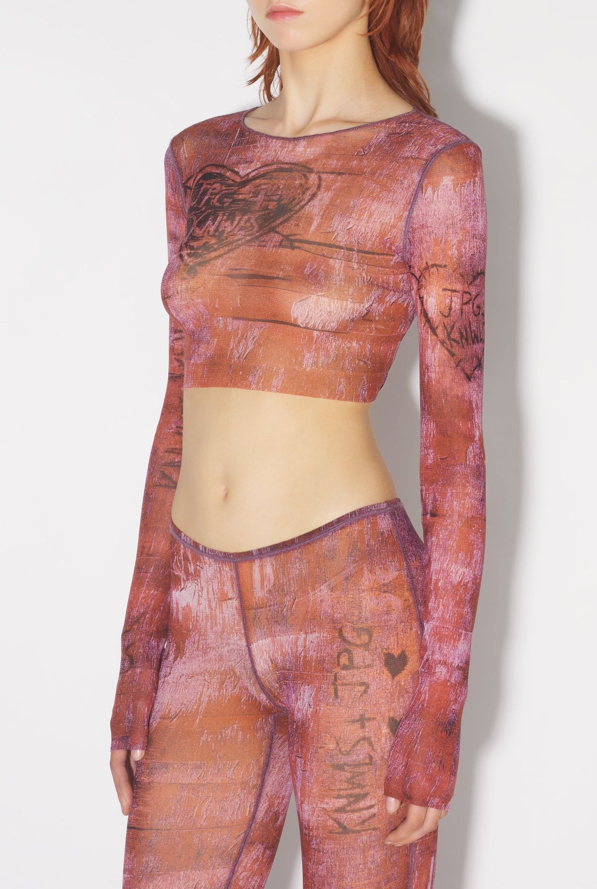 Top court JPG x Knwls imprimé en tulle - Brown & Lila