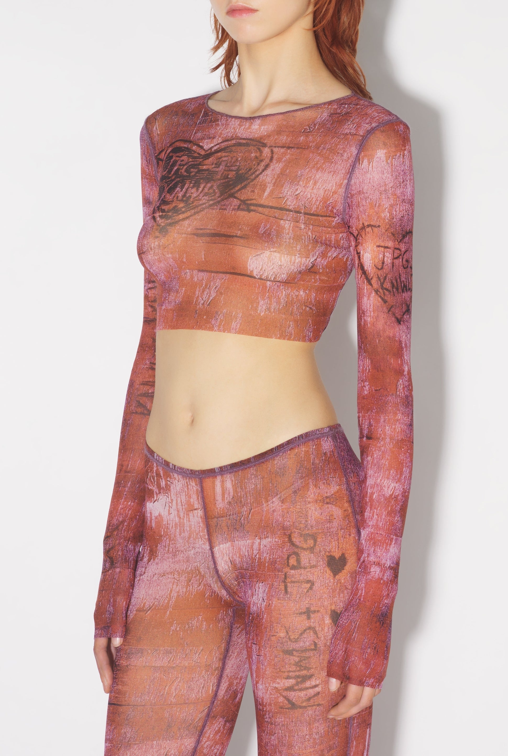 Top court JPG x Knwls imprimé en tulle - Brown & Lila