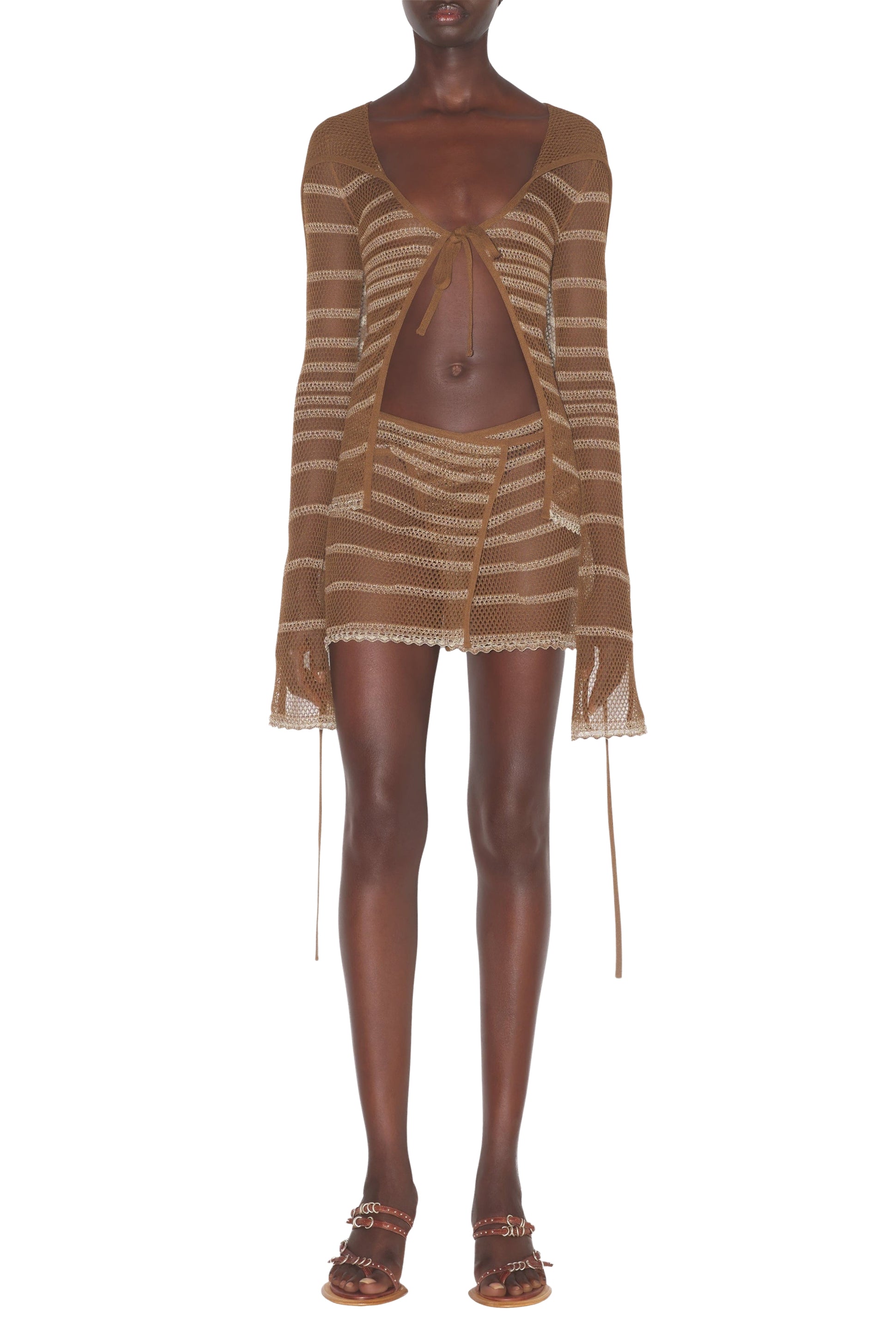JPG x Knwls Stripe Cardigan - Brown & Ecru