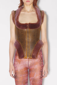 Corset JPG x Knwls zippé en cuir - Brown & Lila