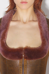 Corset JPG x Knwls zippé en cuir - Brown & Lila