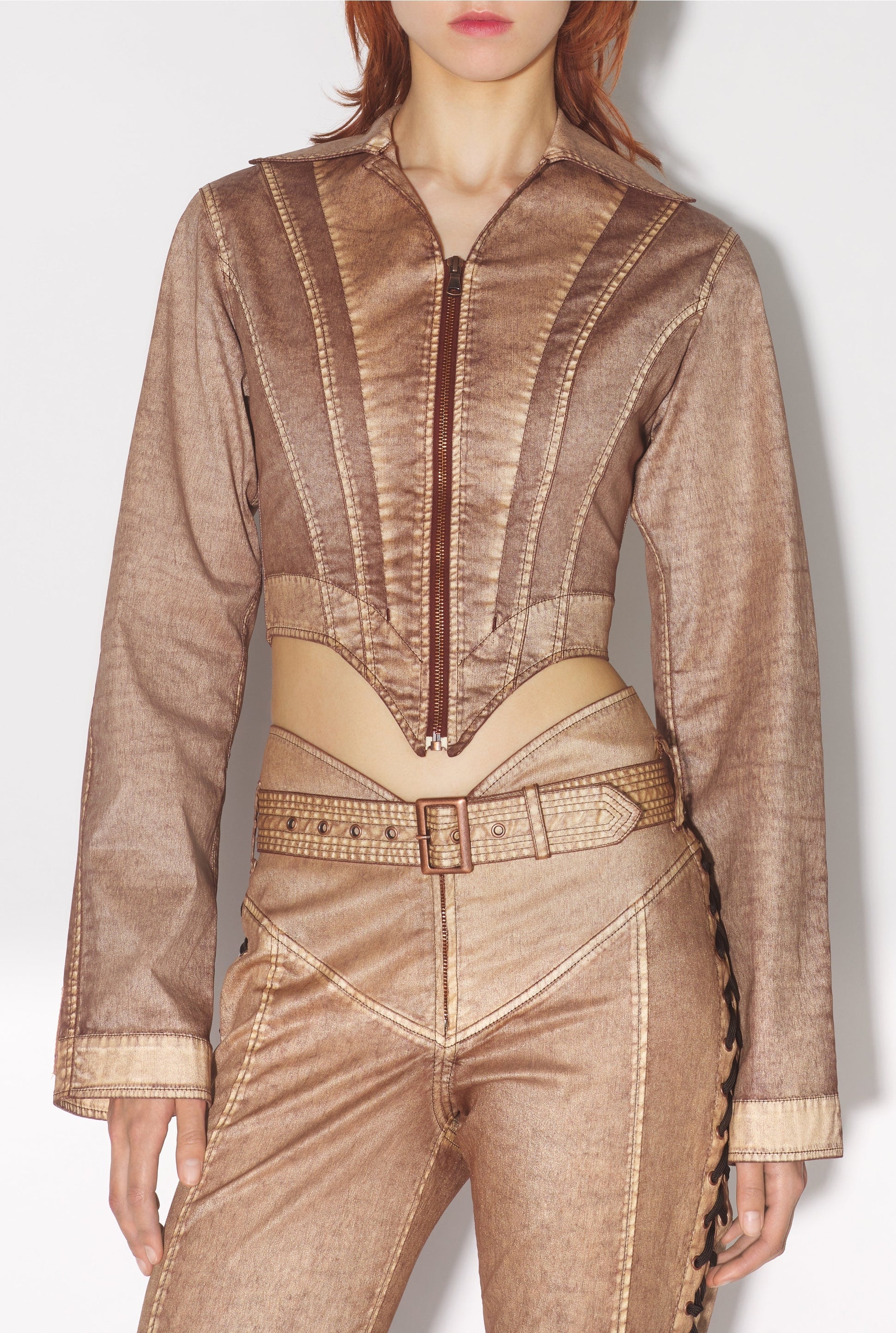 Veste JPG x Knwls en denim - Brown & Écru