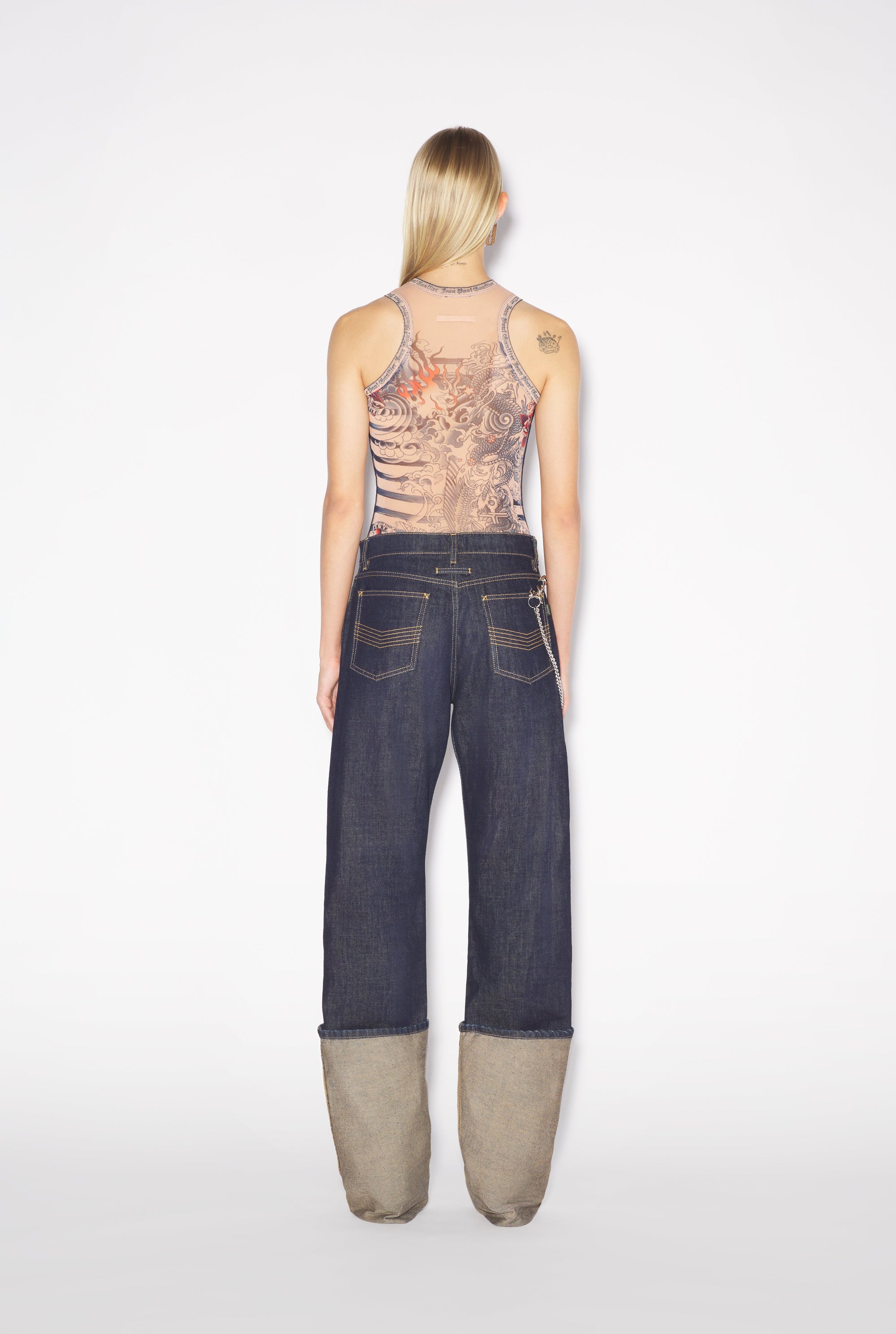 Body Tattoo marinière imprimé en tulle - Nude & Blue & Red