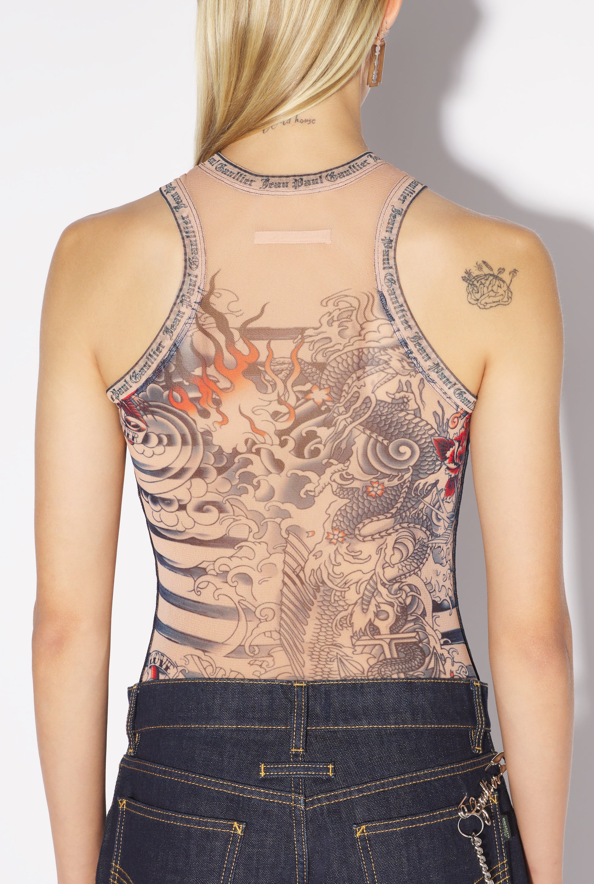 Body Tattoo marinière imprimé en tulle - Nude & Blue & Red