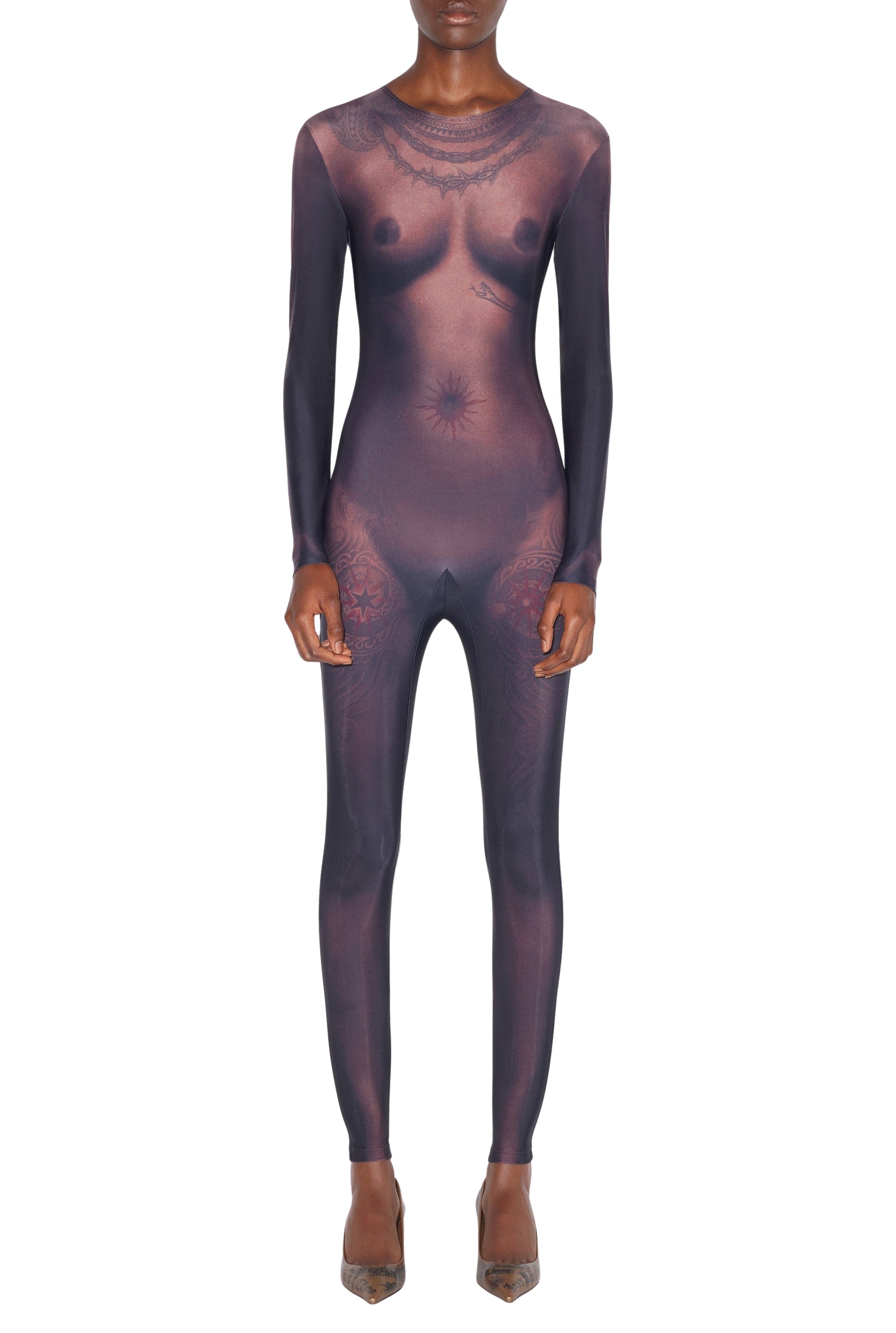 Combinaison Tattoo imprimée - Dark Nude