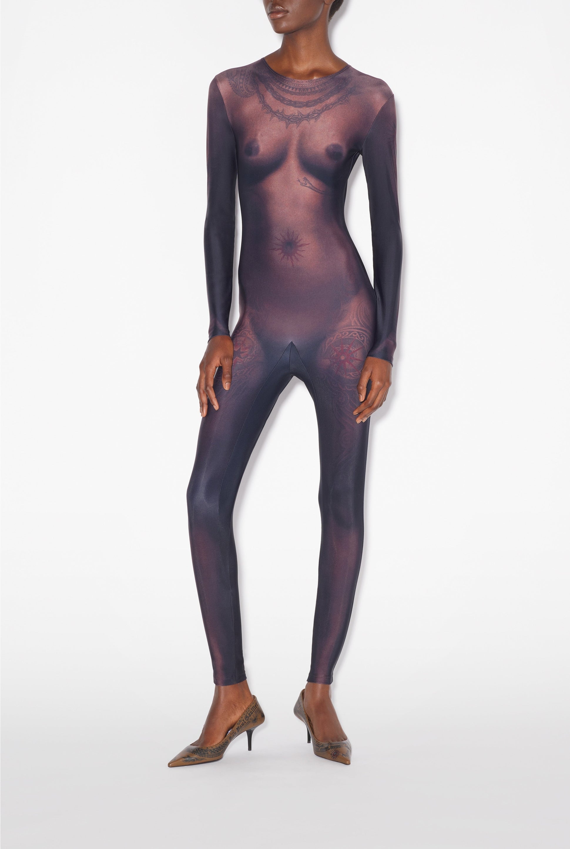 Combinaison Tattoo imprimée - Dark Nude