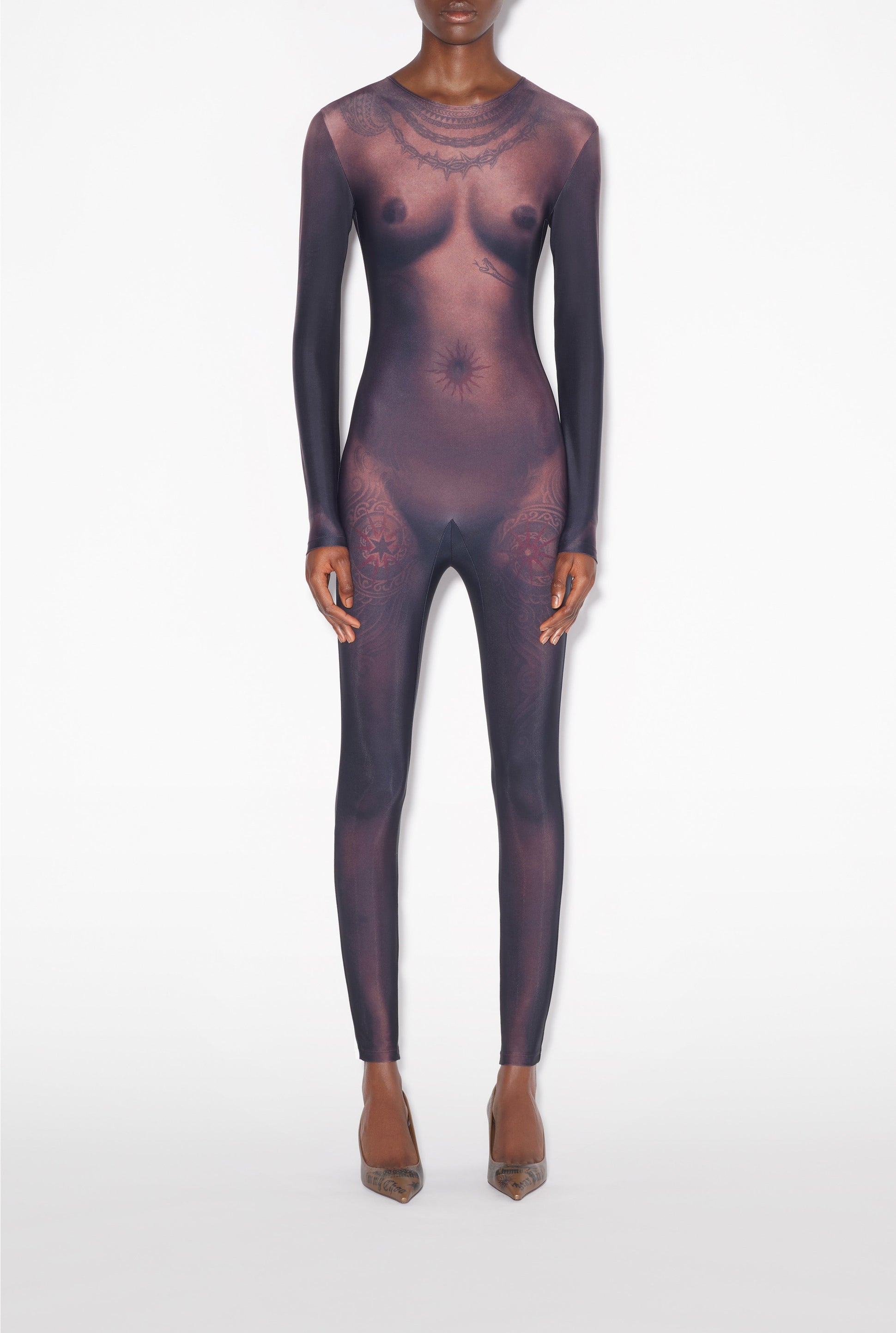 Combinaison Tattoo imprimée - Dark Nude