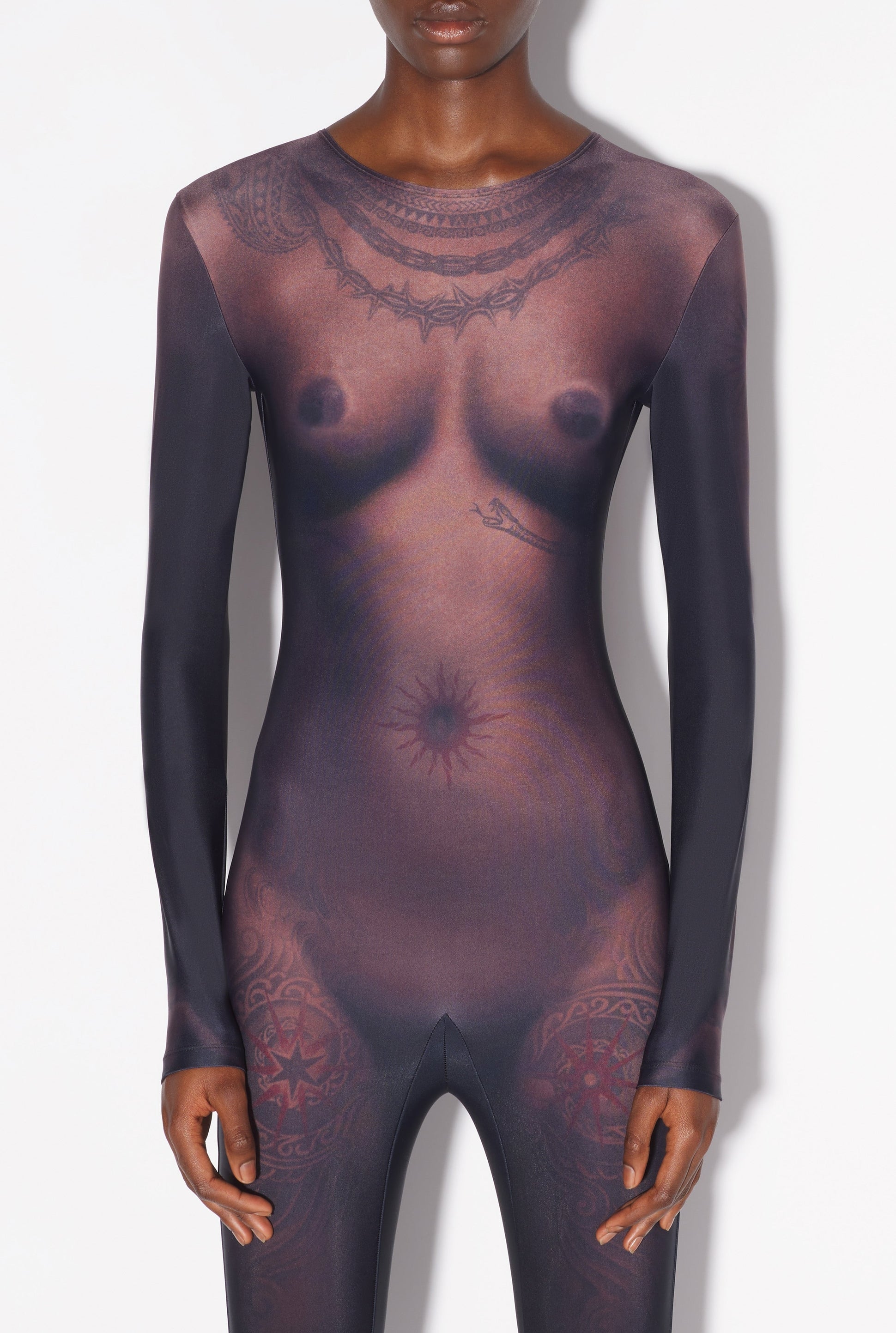 Combinaison Tattoo imprimée - Dark Nude