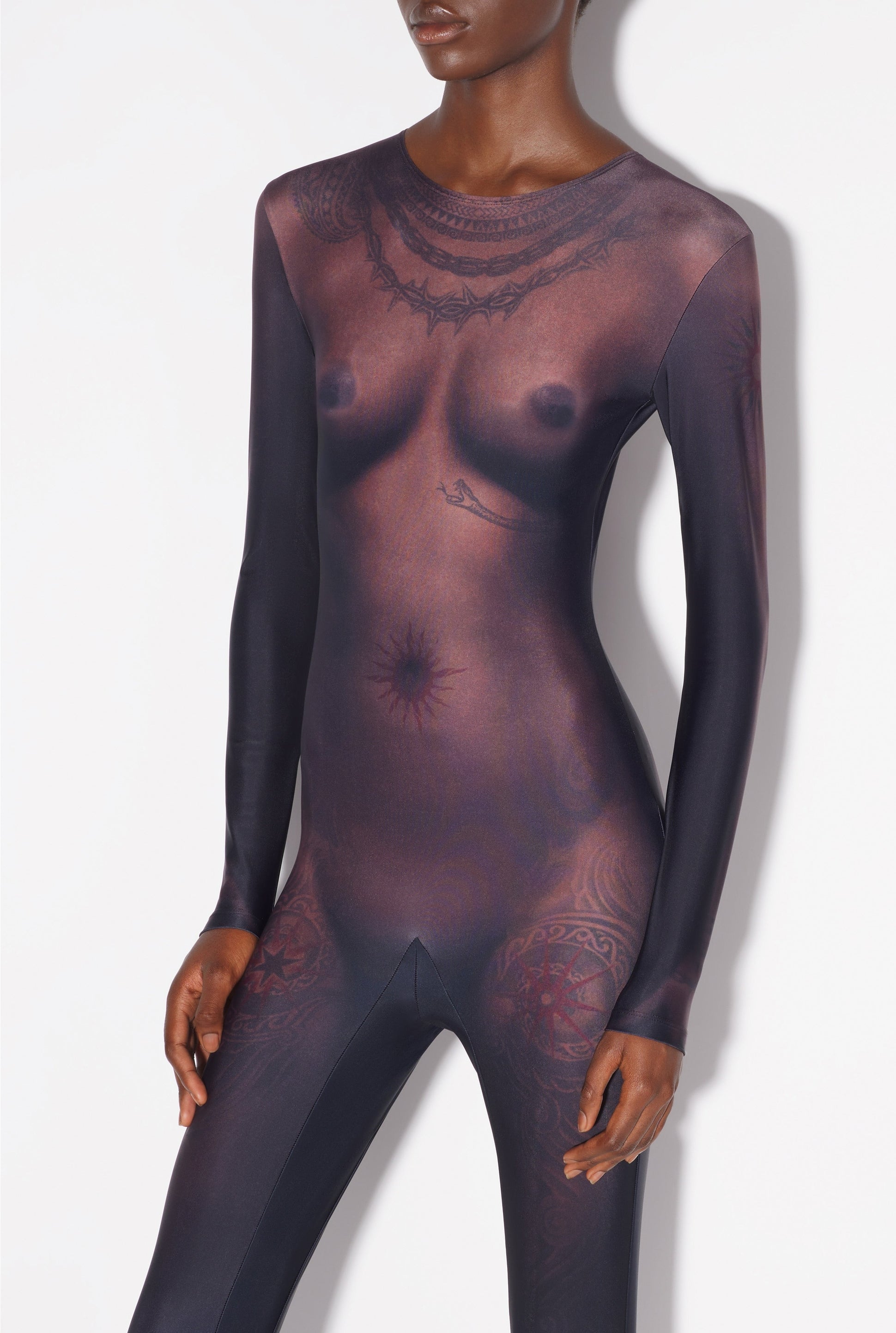 Combinaison Tattoo imprimée - Dark Nude