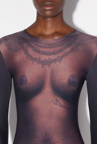 Combinaison Tattoo imprimée - Dark Nude