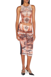 Débardeur Tattoo imprimé en tulle - Nude & Brown & Black
