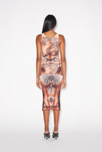 Débardeur Tattoo imprimé en tulle - Nude & Brown & Black
