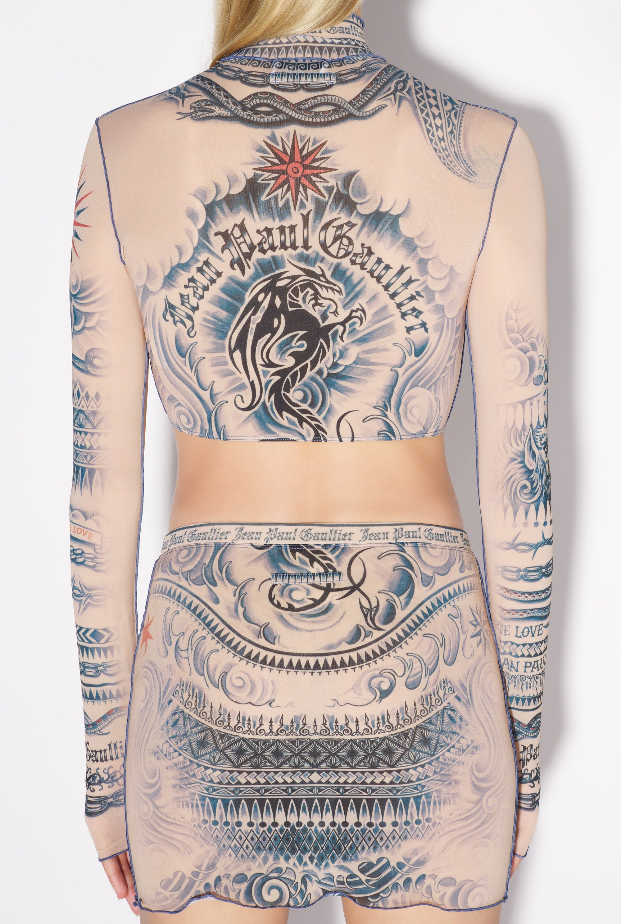 Jupe courte Tattoo imprimée - Nude & Blue & Red