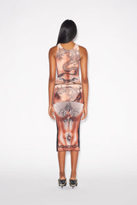 Jupe tube Tattoo imprimée en tulle - Nude & Brown & Black