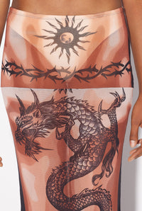 Jupe tube Tattoo imprimée en tulle - Nude & Brown & Black
