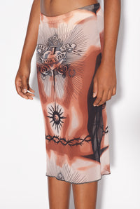 Jupe tube Tattoo imprimée en tulle - Nude & Brown & Black