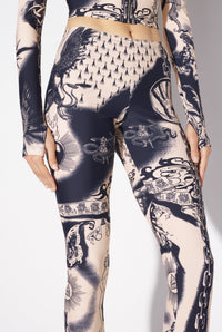 Printed Tattoo Legging - Nude & Navy