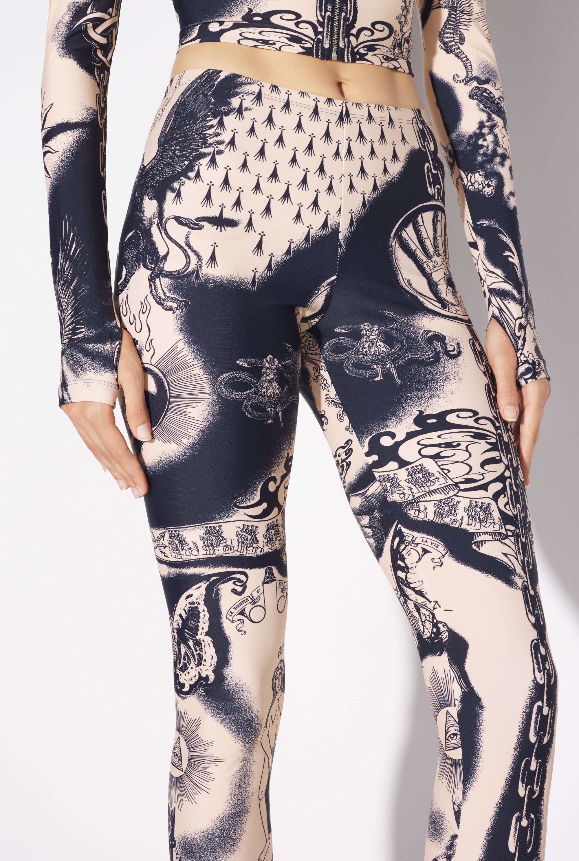 Printed Tattoo Legging - Nude & Navy
