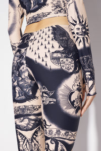 Printed Tattoo Legging - Nude & Navy