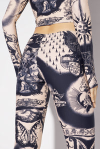 Printed Tattoo Legging - Nude & Navy