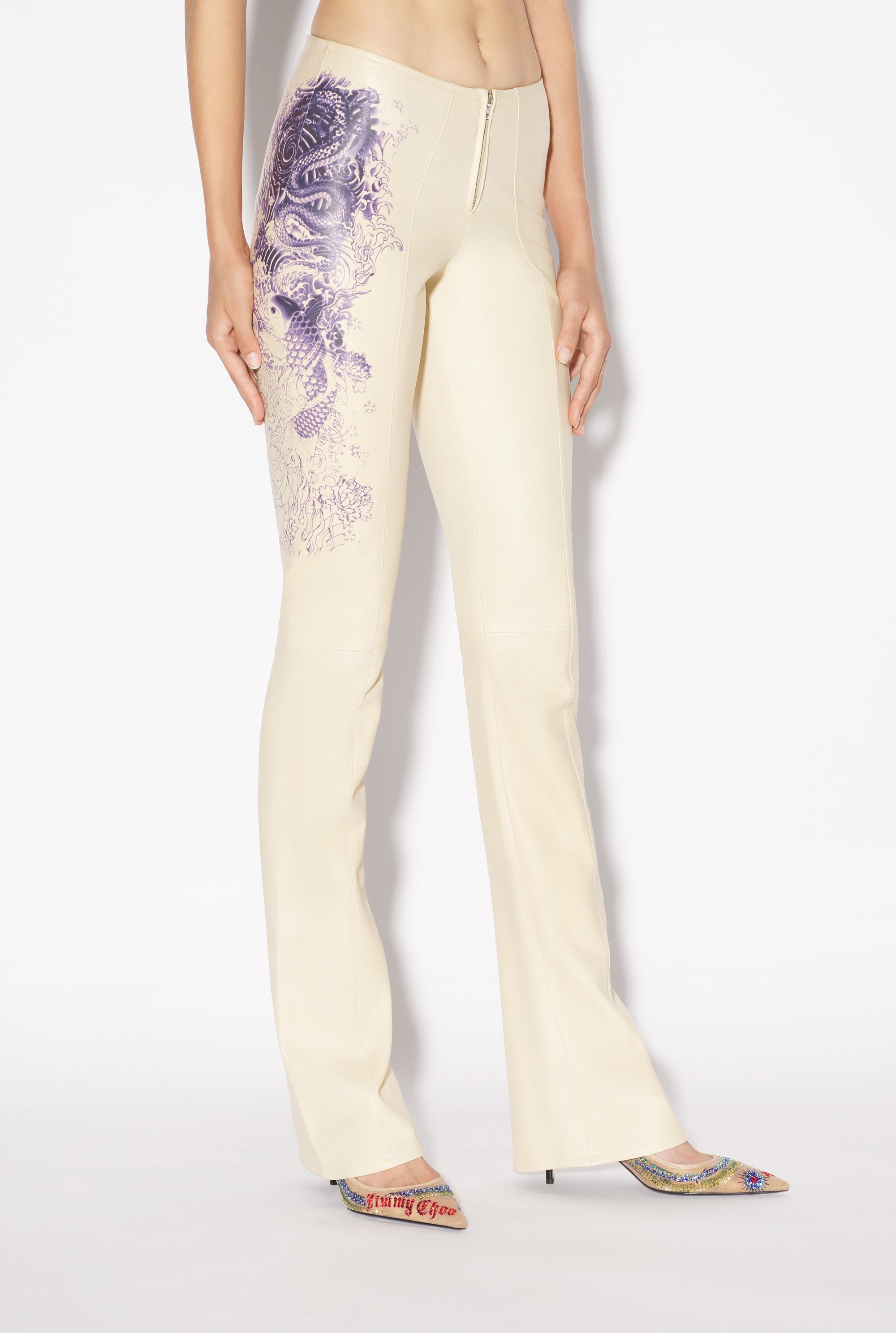 Pantalon Tattoo imprimé en cuir - Nude & Navy