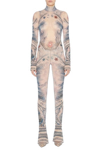 Pantalon Tattoo imprimé - Nude & Blue & Red