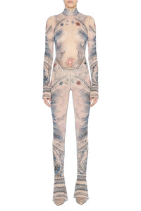 Pantalon Tattoo imprimé - Nude & Blue & Red