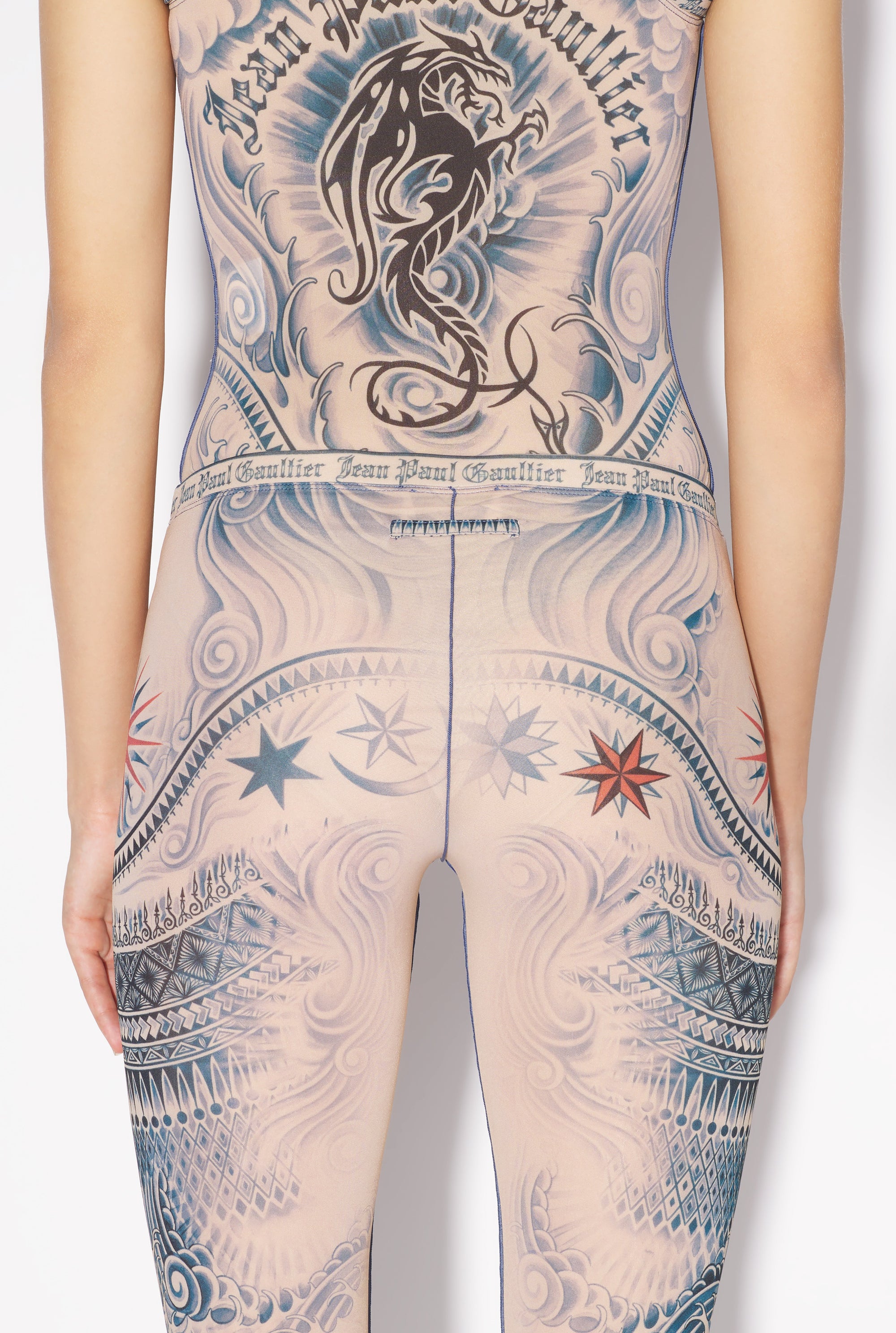 Pantalon Tattoo imprimé - Nude & Blue & Red