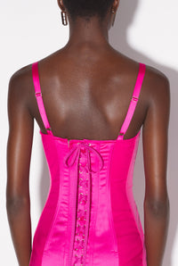 Robe courte Tattoo en satin - Pink Shocking