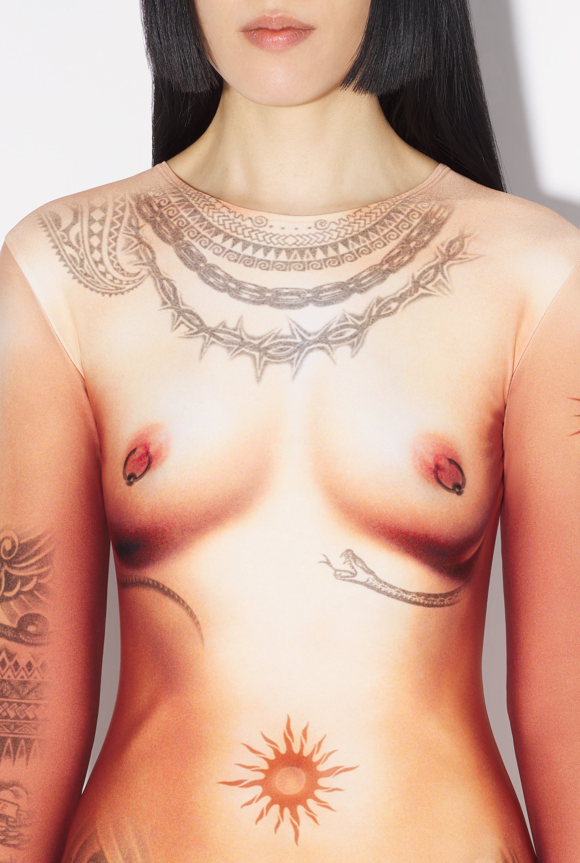Robe longue Tattoo imprimée - Light Nude