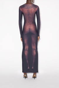 Robe longue Tattoo imprimée - Dark Nude