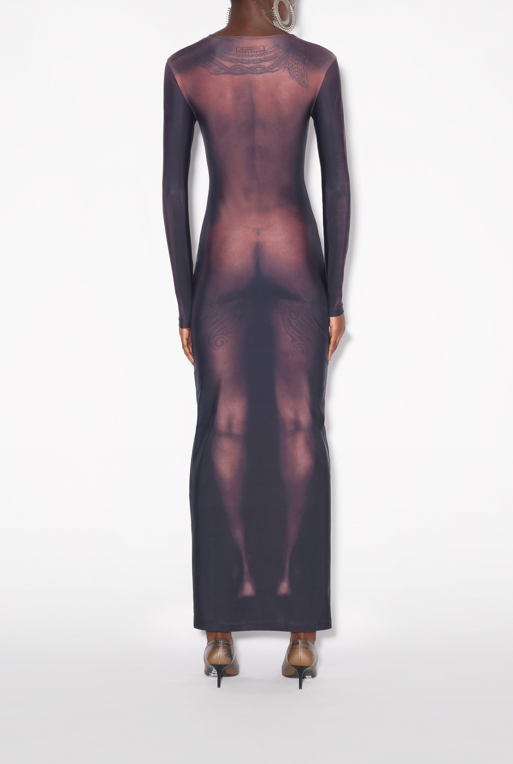 Robe longue Tattoo imprimée - Dark Nude