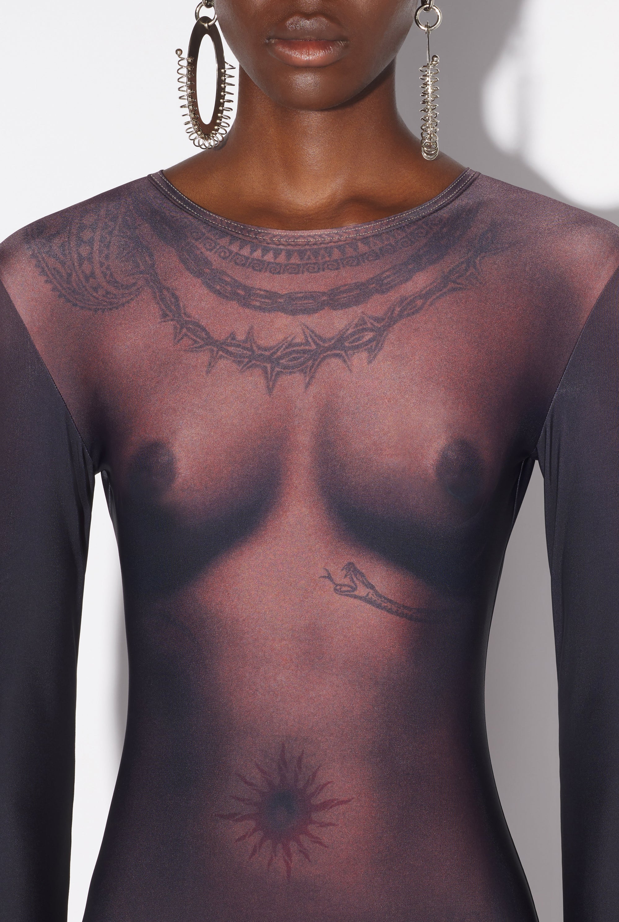 Robe longue Tattoo imprimée - Dark Nude